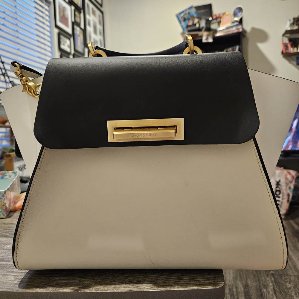 Zac Posen Black and Cream Crossbody Designer Handbag